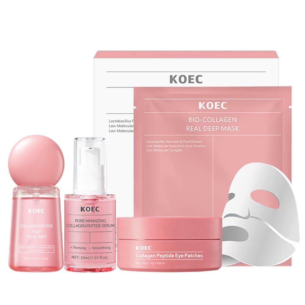 KOEC Collagen Skincare Set: Whitening Mask + Serum + Spray + Eye Mask, Amazon Cross-Border Bestseller