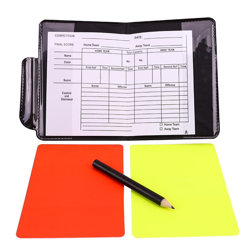 Football Referee Red and Yellow Cards with Paper and Pencil, Leather Case, for Recording Decisions